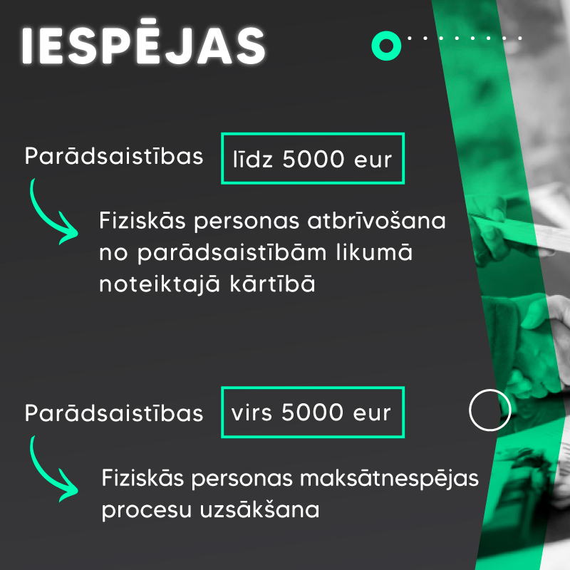 Baneris - iespējas - parādsaistības līdz 5000 eur, parādsaistības virs 5000 eur