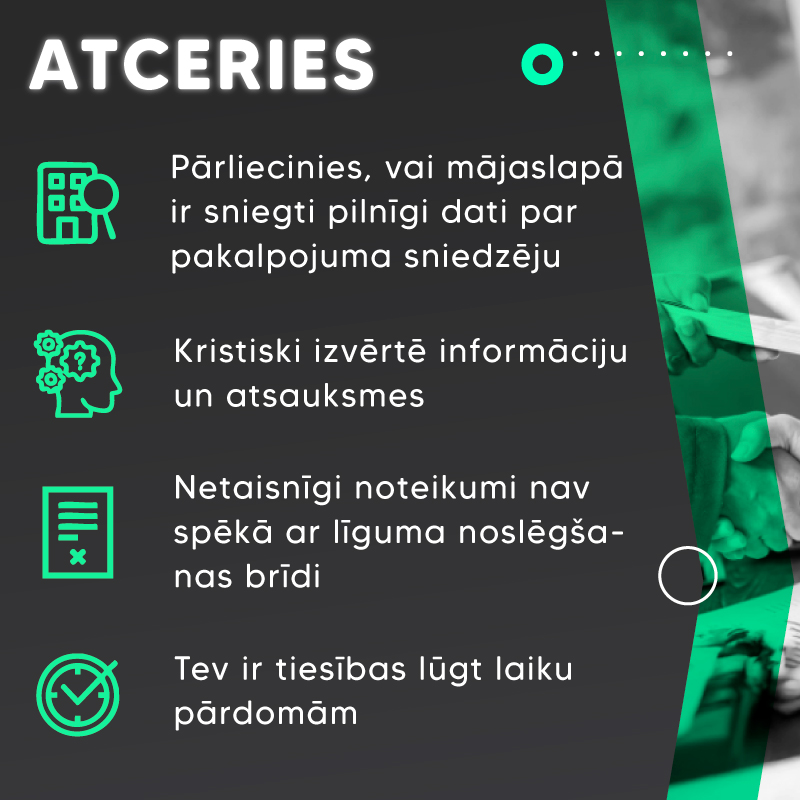 Baneris - atceries - pārliecinies, vai mājaslapā ir sniegti pilnīi dati par pakalpojuma sniedzēju
