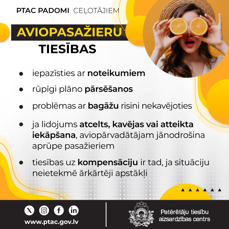 Baneris - PTAC padomi ceļotājiem - aviopasažieru tiesības