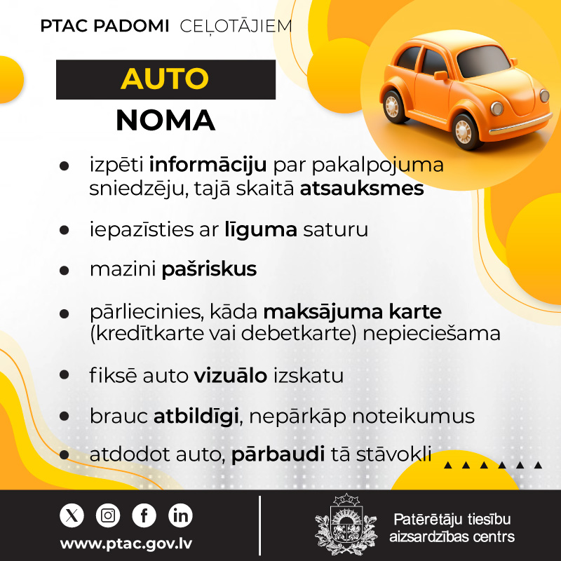 Baneris - PTAC padomi patērētājiem - Auto noma