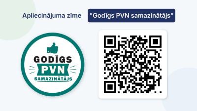 Apliecinājuma zīme "Godīgs PVN samazinātājs". QR kods un uzlīme