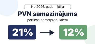 No 2026. gada 1. jūlija PVN samazinājums pārtikas pamatproduktiem 21% uz 12%