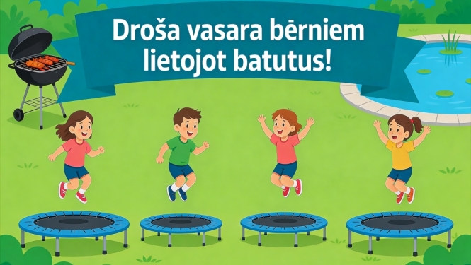 Bērni lēkā uz batutiem