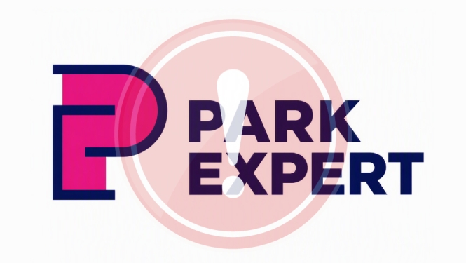 Uzraksts Park Expert, tam virsū gaiši sarkans aplis ar izsaukuma zīmi