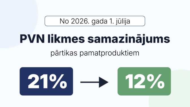 No 2026. gada 1. jūlija PVN likmes samazinājums no 21% uz 12%