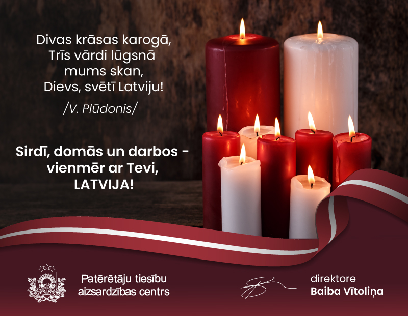 Apsveikums valsts svētkos - sveces uz karogs