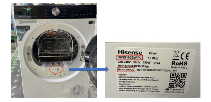 Hisense veļas žāvētājs - žāvēšanas tvertne ar uzlīmi