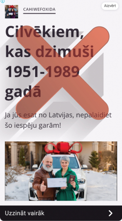 Krāpnieciska reklāma, pārsvītrota ar sarkanu krustu