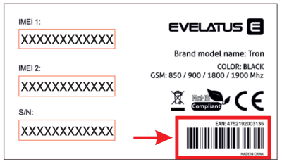 Evelatus telefonu koda vizuālais skats