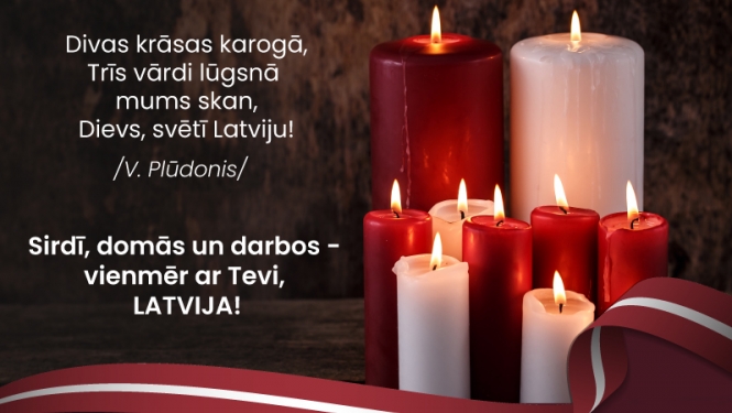 Apsveikums valsts svētkos - sveces uz karogs