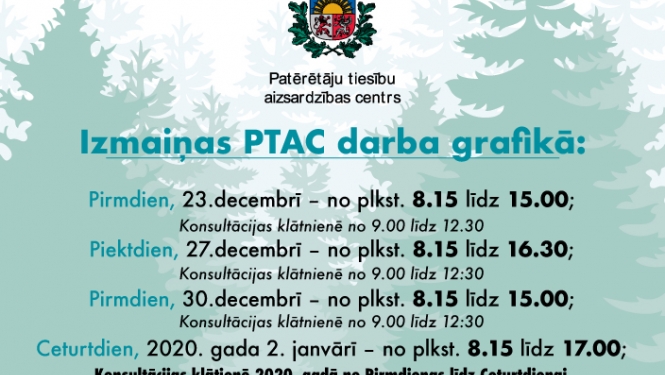 Izmaiņas PTAC darba grafikā