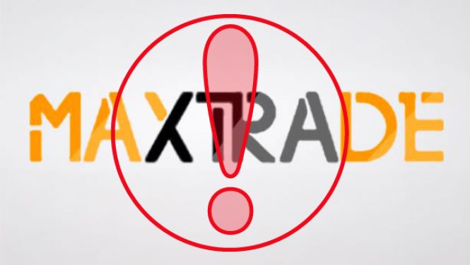 Baneirs ar uzrakstu Maxtrade, kuram pa virsu ir sarkana izsaukuma zīme