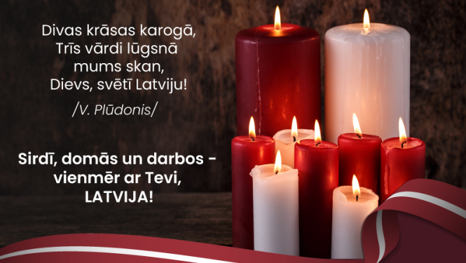 Apsveikums valsts svētkos - sveces uz karogs