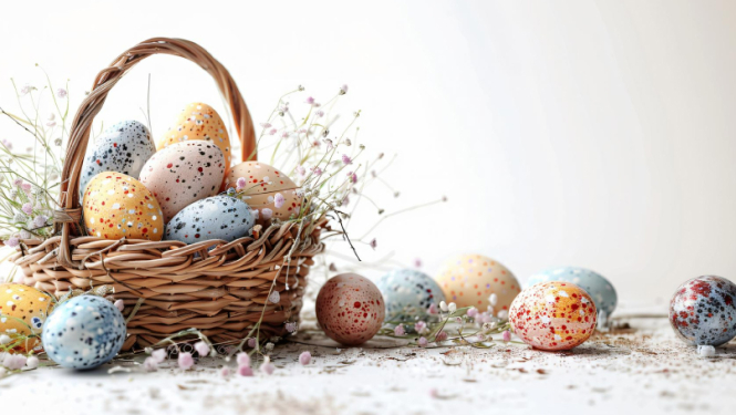 Krāsainas Lieldienu olas grozā