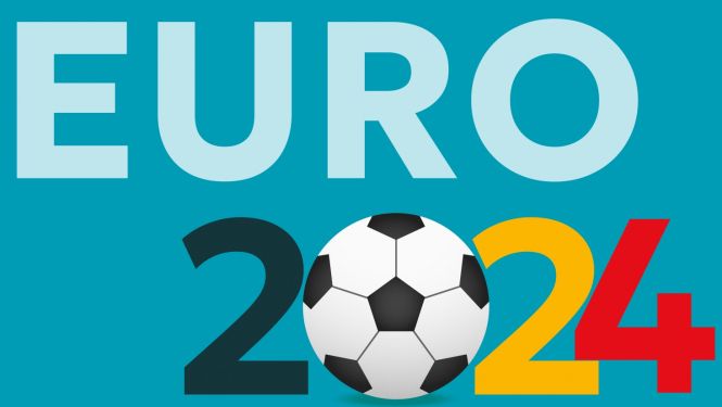 Baneris - uzraksts Euro 2024 un futbola bumba