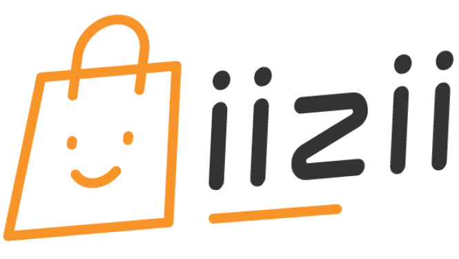 IIzii logo - oranza grafiska somiņa ar smaidiņu uz tās un uzraksts iizii