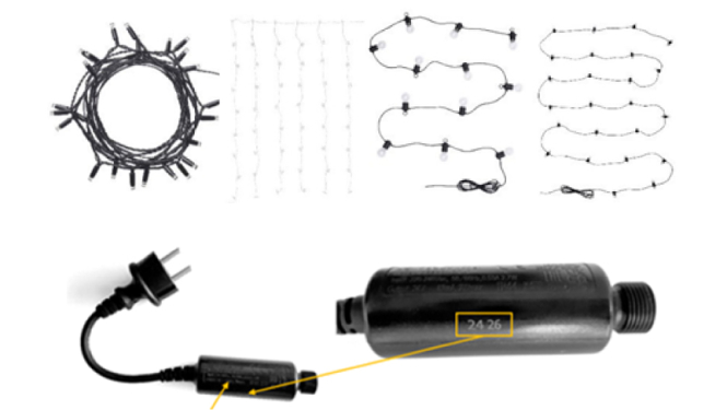 Dažāda veida LED gaismiņu virtenes un kontaktdakša