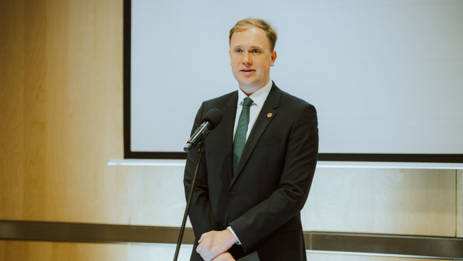 Ekonomikas ministrs Viktors Valainis atklāj PTAC pasākumu uzņēmējiem