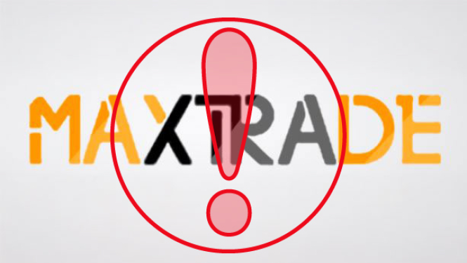 Baneirs ar uzrakstu Maxtrade, kuram pa virsu ir sarkana izsaukuma zīme