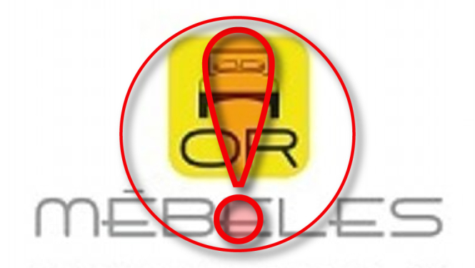 OR mēbeles logu ar sarkanu izsaukuma zīmi aplī