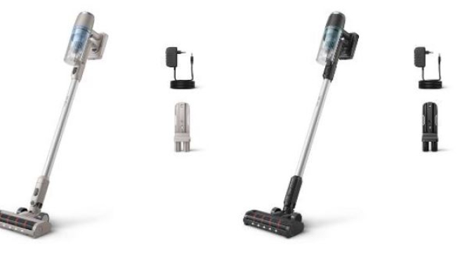 Divi bezvadu putekļsūcēji - viens balts, otrs melns