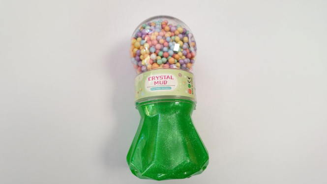 Slaims - zaļš, ar mazām krāsainām bumbiņām, trauciņā