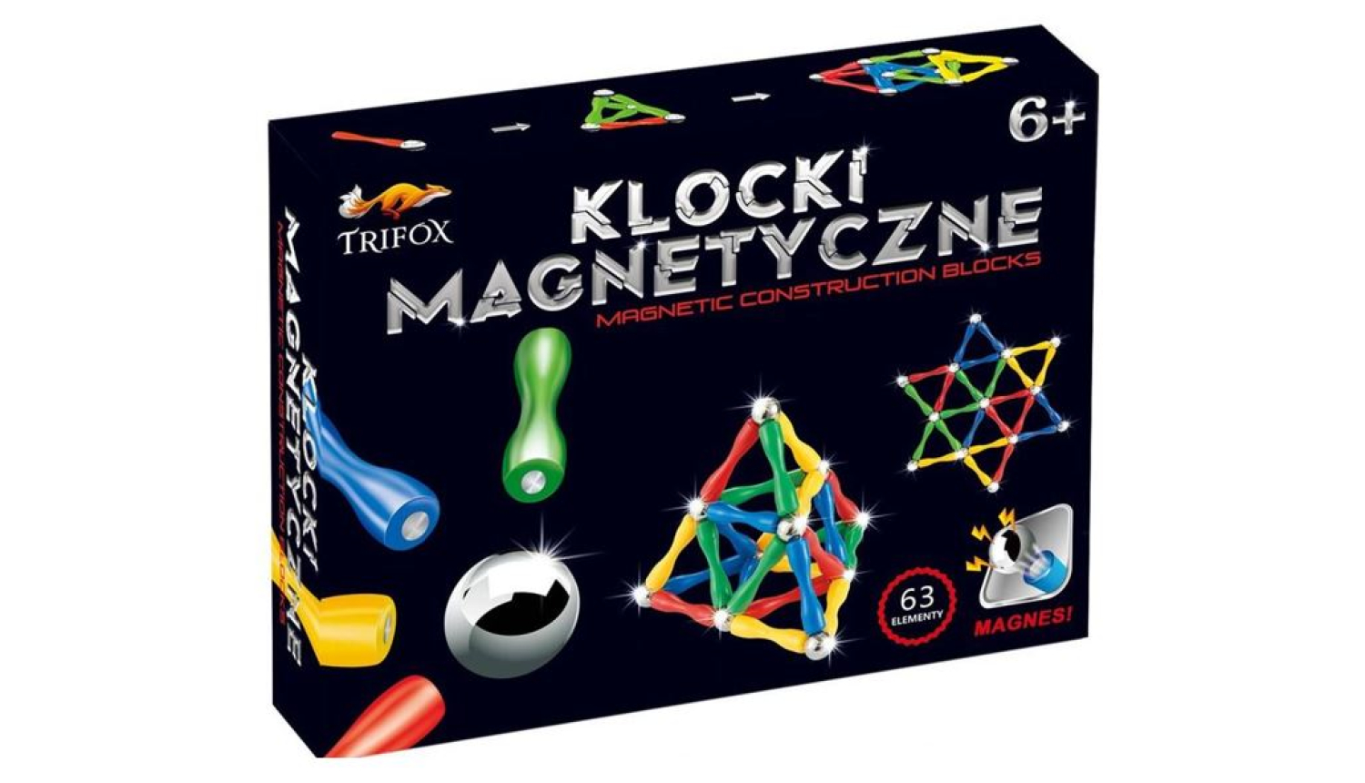 Magnētiska rotaļlieta bērniem - ar plastmasas stienīšiem ar magnētiem galos un magnētiskās bumbiņas