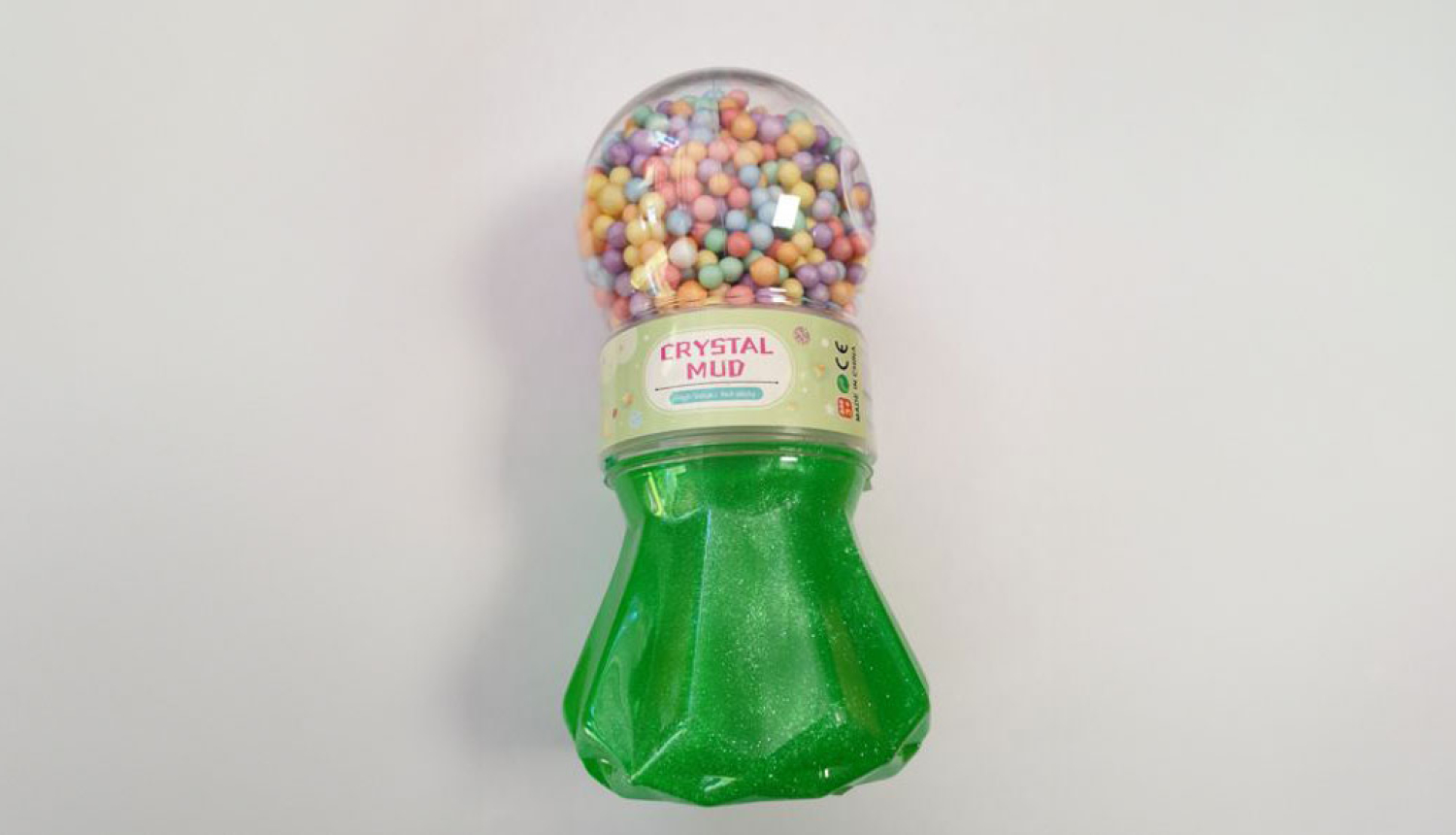 Slaims - zaļš, ar mazām krāsainām bumbiņām, trauciņā